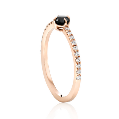 Lotus Pave Black and White Diamond Ring 14k Rose Gold - Blackdiamond