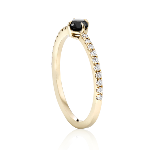 Lotus Pave Black and White Diamond Ring 14k Rose Gold - Blackdiamond