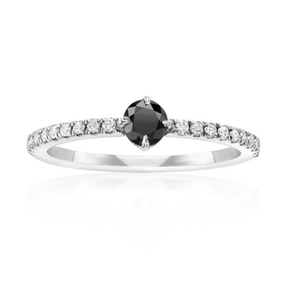 Lotus Pave Black and White Diamond Ring 14k Rose Gold - Blackdiamond