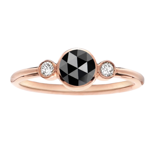 Round Rose Cut Black Diamond Ring - Blackdiamond