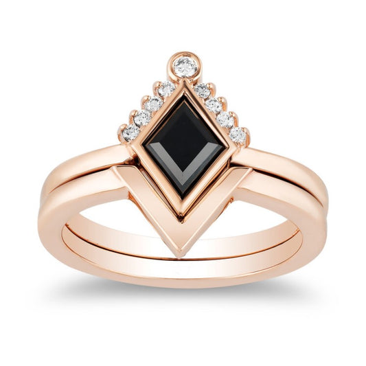 The Poder Black White Diamond Ring Set V Wedding Band - Blackdiamond