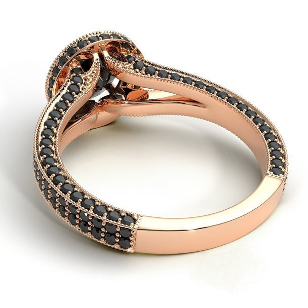 Hidden Halo Round Black Diamond Engagement Ring 14k Gold - Blackdiamond