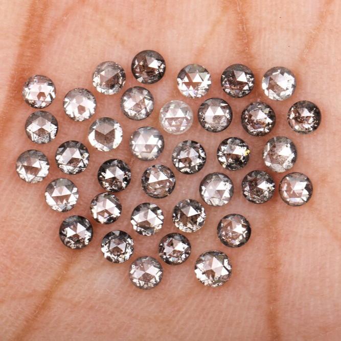 4.50 CT, 3 MM Salt Pepper Round Rose Cut Natural Earth Mined Diamond