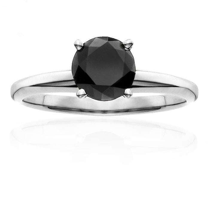 1 Carat Natural Diamond Solitaire Ring Black Diamond Round Cut 14K Yellow Gold Engagement Ring - Blackdiamond
