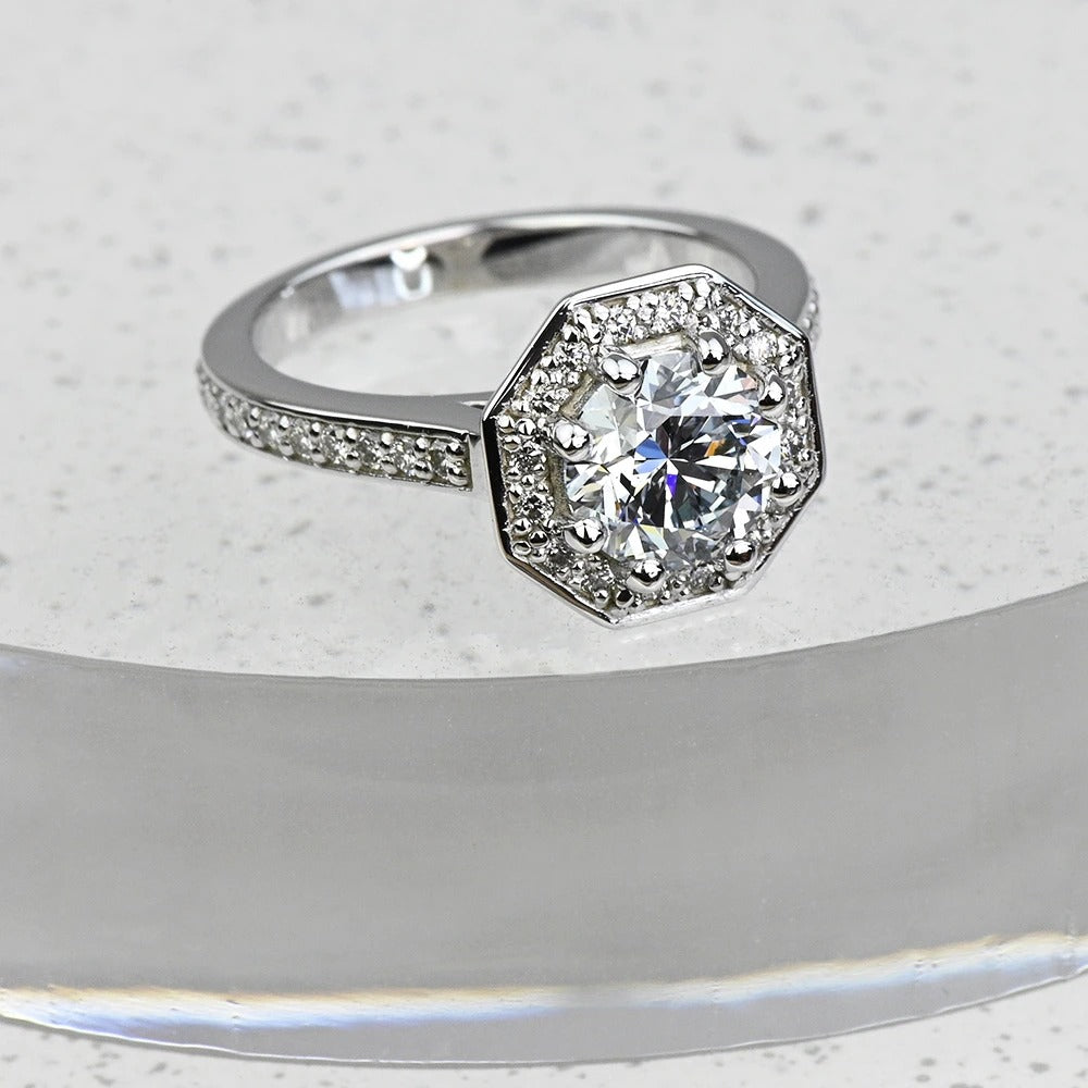 1 Carat Lab Round Diamond Octagon Halo Engagement Ring