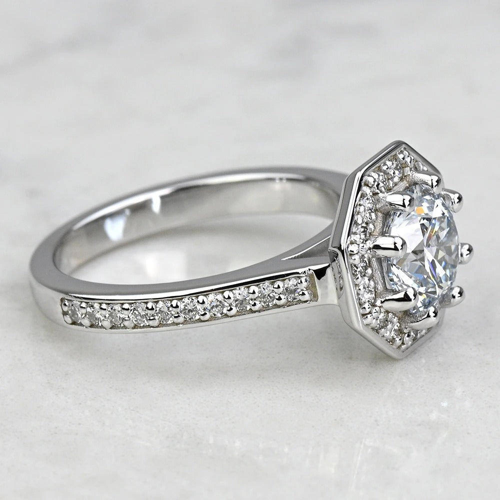 1 Carat Lab Round Diamond Octagon Halo Engagement Ring