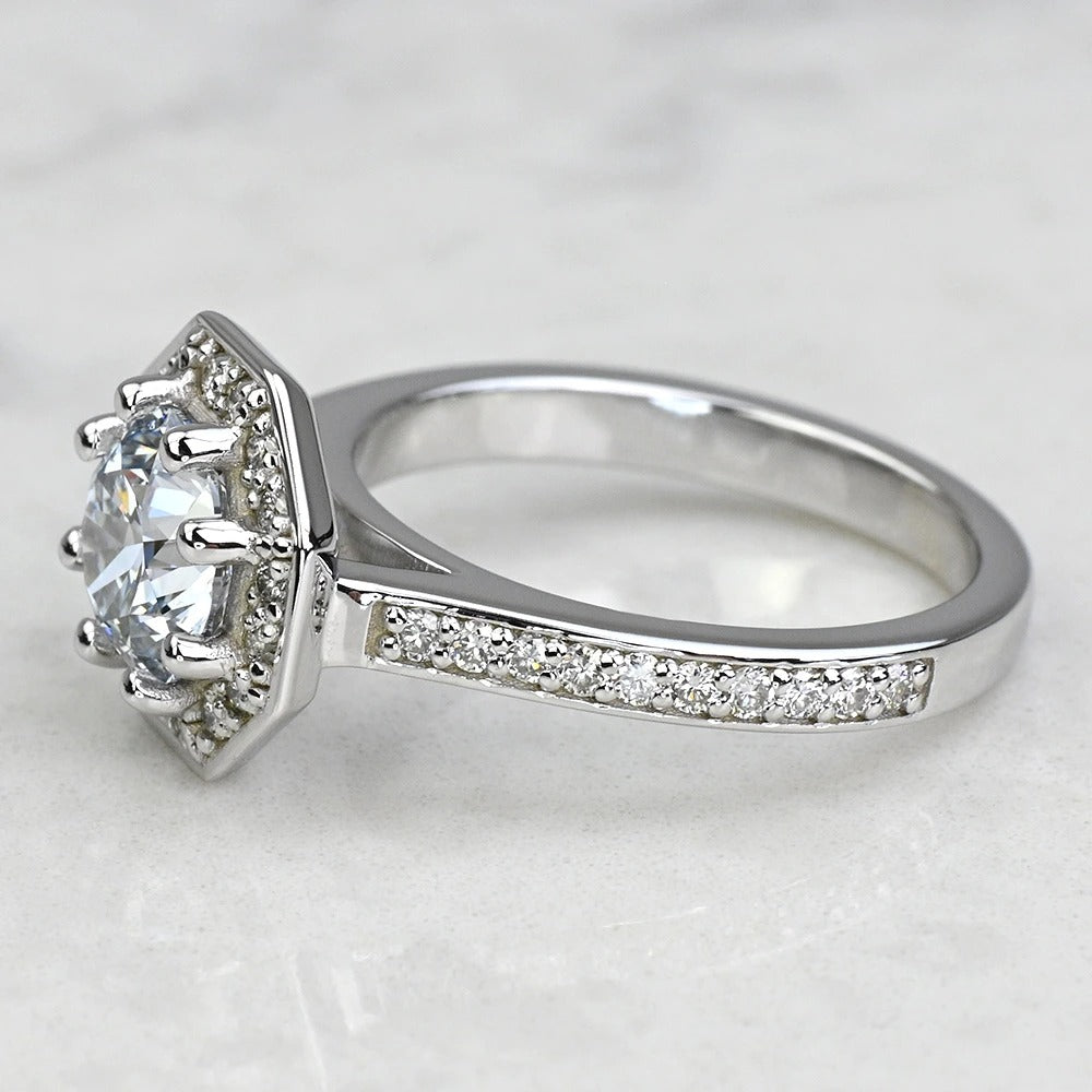 1 Carat Lab Round Diamond Octagon Halo Engagement Ring