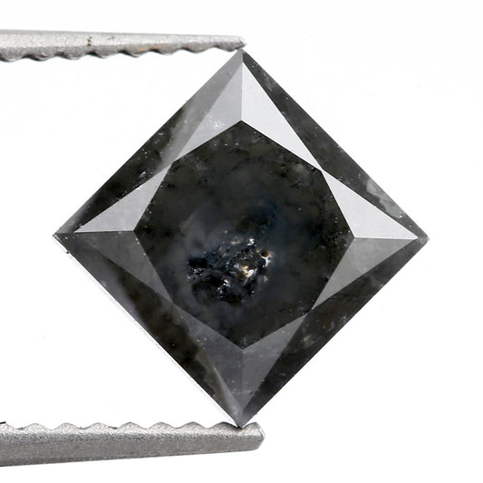 3.22 Carat 6.87 MM Natural Rustic Gray Princess Salt & Pepper Diamond