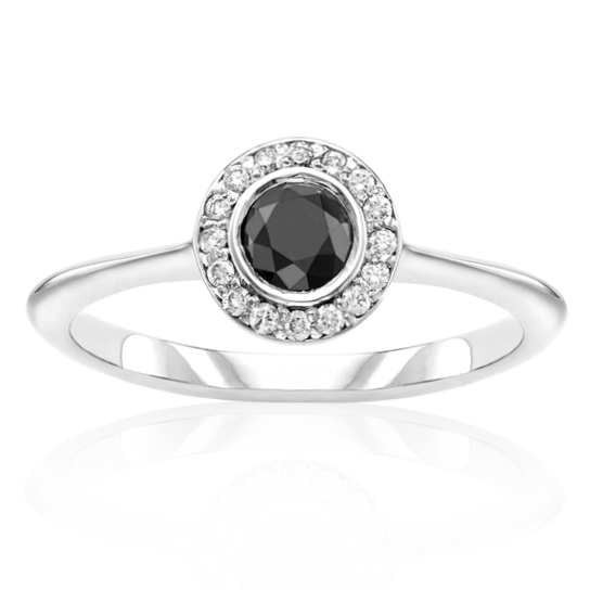 Ava Halo Black and White Diamond Ring 14k Black Gold - Blackdiamond