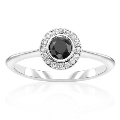 Ava Halo Black and White Diamond Ring 14k Black Gold - Blackdiamond