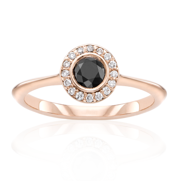 Ava Halo Black and White Diamond Ring 14k Black Gold - Blackdiamond