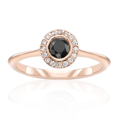 Ava Halo Black and White Diamond Ring 14k Black Gold - Blackdiamond