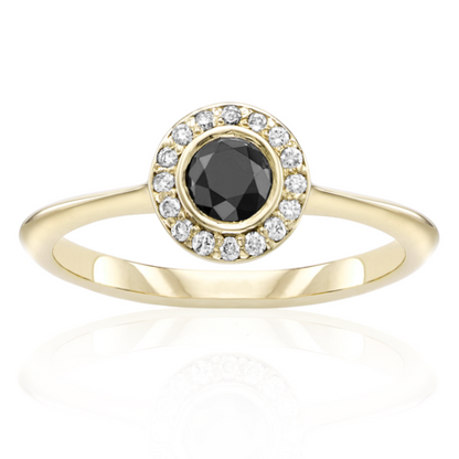 Ava Halo Black and White Diamond Ring 14k Black Gold - Blackdiamond