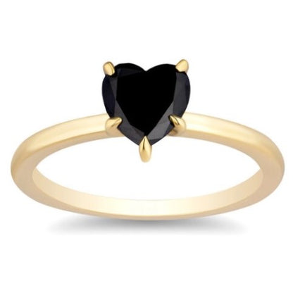 1 Carat Natural Diamond Solitaire Ring Black Diamond Heart Shape 14K Rose Gold Engagement Ring - Blackdiamond