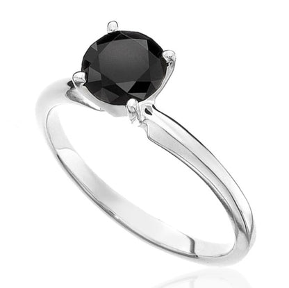 1 Carat Natural Diamond Solitaire Ring Black Diamond Round Cut 14K Yellow Gold Engagement Ring - Blackdiamond