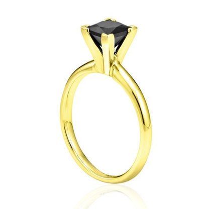 3 Carat 14K Yellow Solid Gold Solitaire Princess Black Diamond Engagement Ring Gift For Her - Blackdiamond