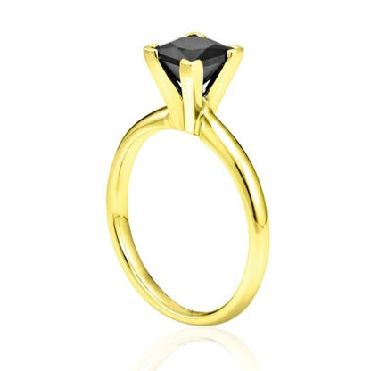 1.50 Carat Solitaire Princess Shape Black Diamond 14K White Gold Engagement Ring Customize In Rose Gold Yellow Gold - Blackdiamond