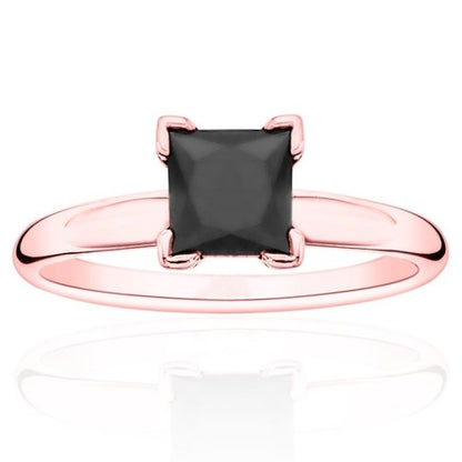 0.50 Carat Black Diamond Solitaire Ring Princess Cut Black Diamond 14K Rose Gold Engagement Ring - Blackdiamond