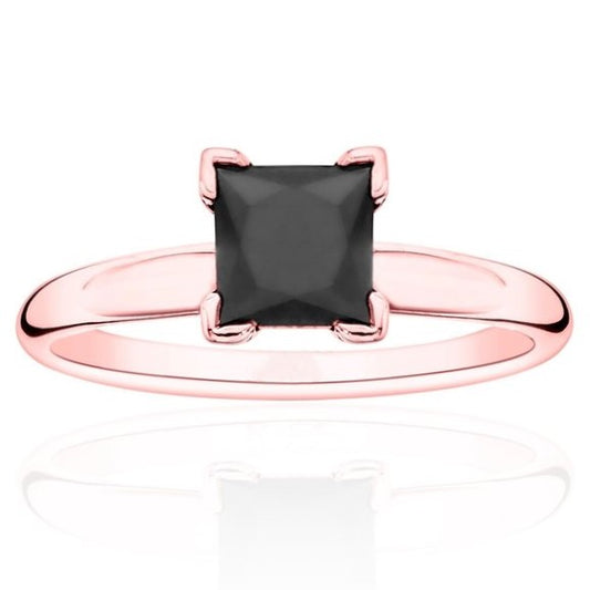 0.50 Carat Black Diamond Solitaire Ring Princess Cut Black Diamond 14K Rose Gold Engagement Ring