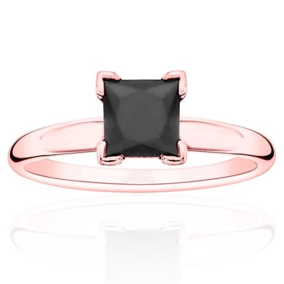1.50 Carat Solitaire Princess Shape Black Diamond 14K White Gold Engagement Ring Customize In Rose Gold Yellow Gold - Blackdiamond