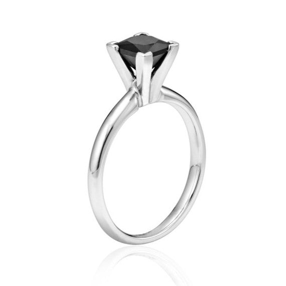 1.50 Carat Solitaire Princess Shape Black Diamond 14K White Gold Engagement Ring Customize In Rose Gold Yellow Gold - Blackdiamond