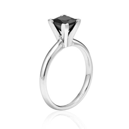 1 Carat Princess Cut Black Diamond Solitaire Ring 14K Yellow Gold Engagement Ring - Blackdiamond