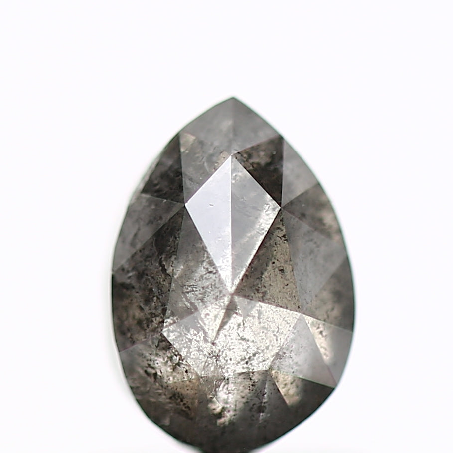 0.84 Carat Natural Pear Rose Cut Gray Salt and Pepper Diamond sd06