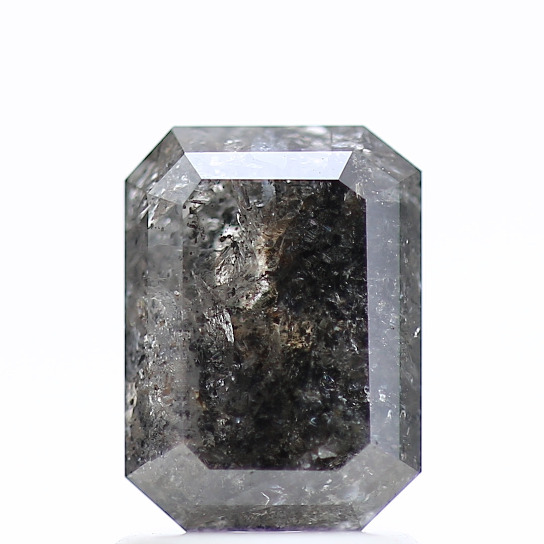 1.75 Carat Natural Galaxy Emerald Cut Salt and Pepper Diamond 7.70 MM