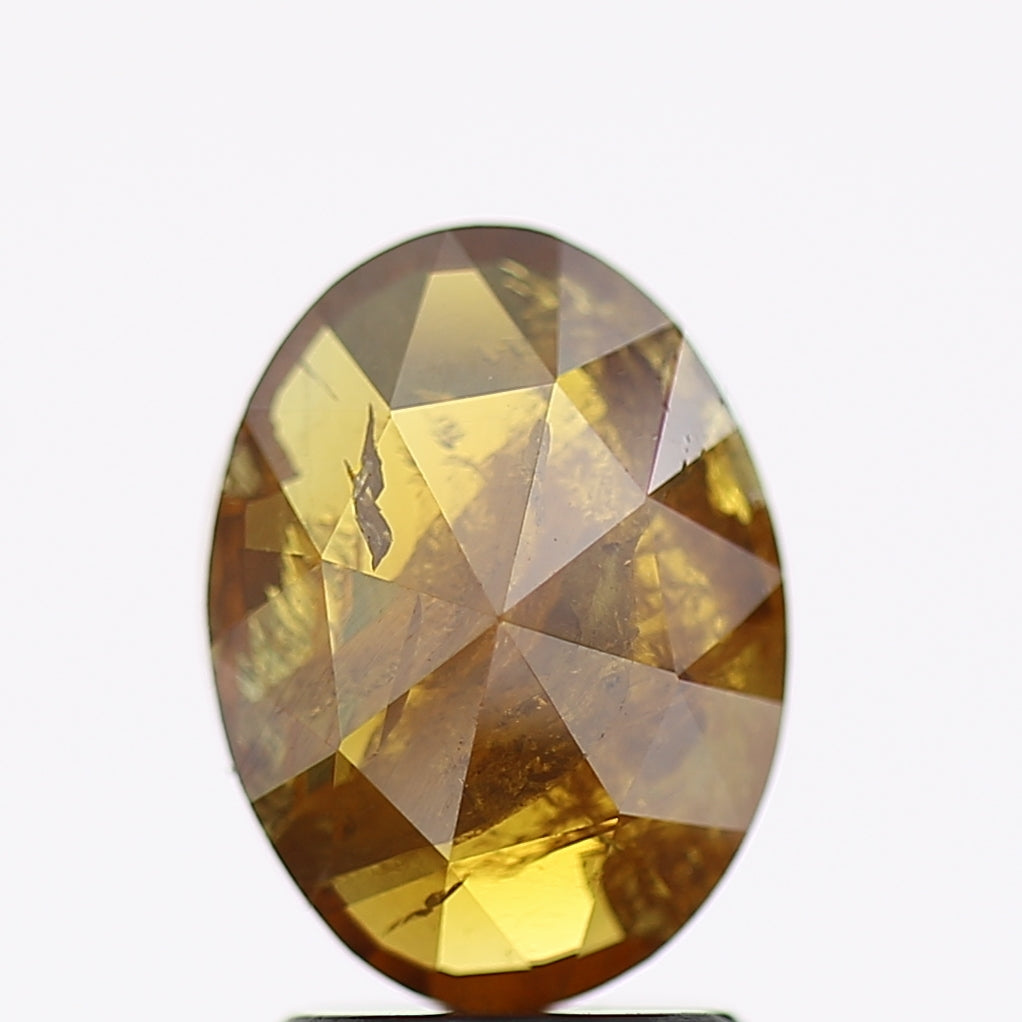 1.88 Carat Natural Yellow Rosecut Oval Salt and Pepper Diamond 9.6 MM