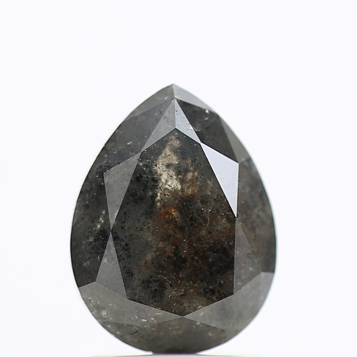 1.38 Carat Brilliant Pear Rose Cut Salt and Pepper Diamond 8.42 MM