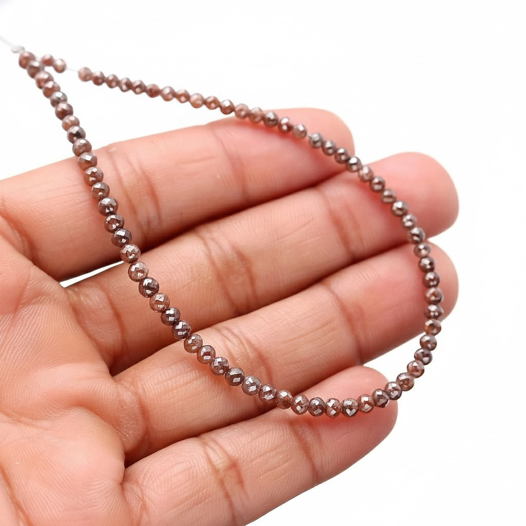 AAA+ Quality Natural Red Champagne Diamond Faceted Rondelle Beads