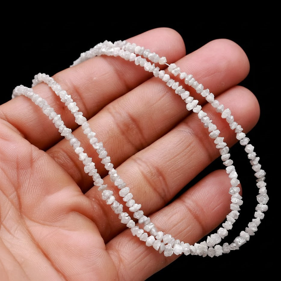 15 Inch Strand Raw Rough Diamond Beads Uncut Grey White Beads 3mm