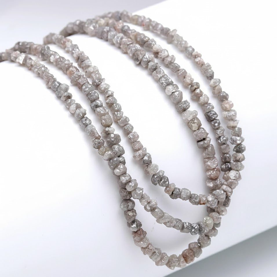 16 inch Raw Grey Diamond Beads Natural Uncut Rough Diamonds 4 mm