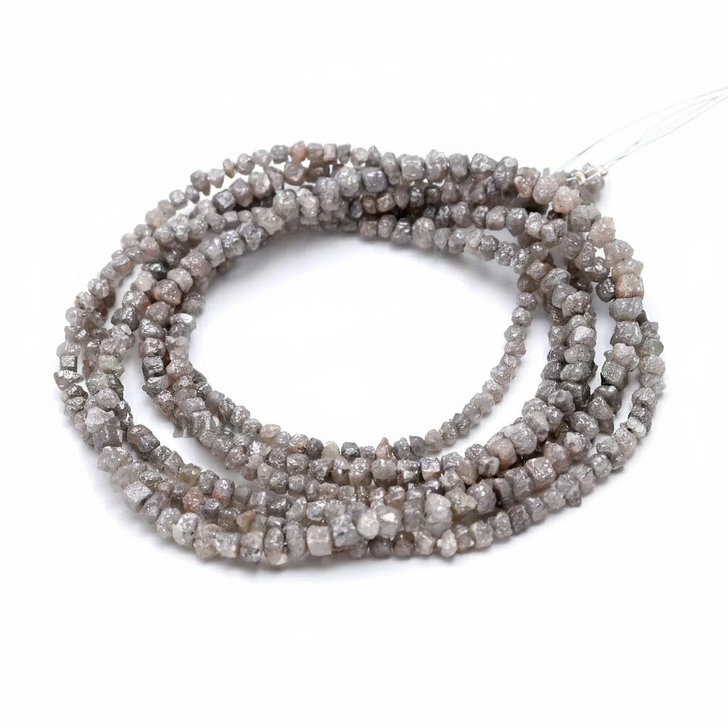 16 inch Raw Grey Diamond Beads Natural Uncut Rough Diamonds 4 mm