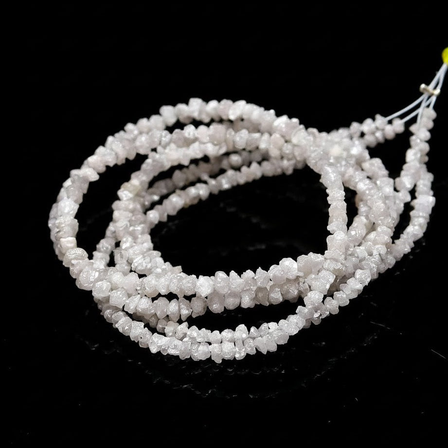 15 Inch Strand Raw Rough Diamond Beads Uncut Grey White Beads 3mm