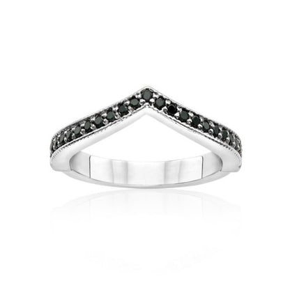 V Royal Black Diamond Band 14K White Gold