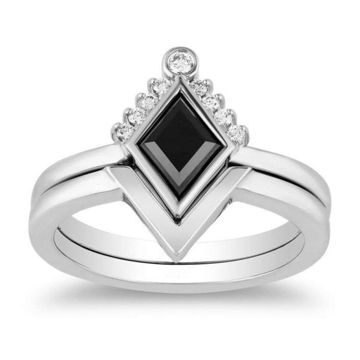 The Poder Black White Diamond Ring Set V Wedding Band