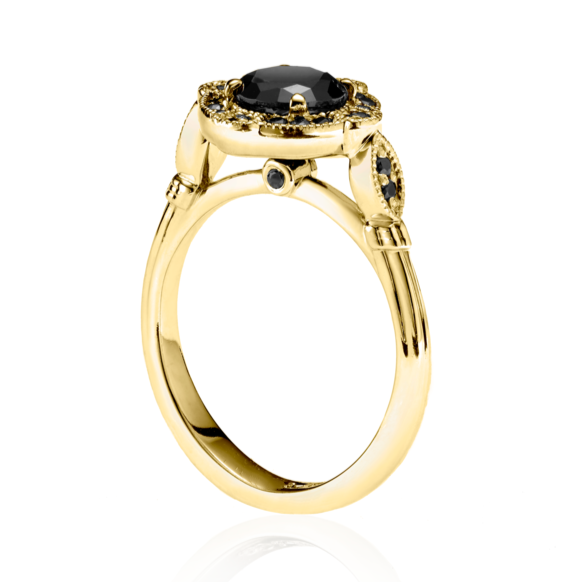 Vintage Halo Black Diamond Ring 14k White Gold - Blackdiamond