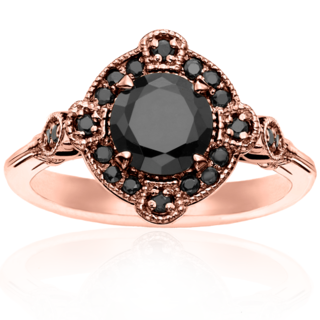 Vintage Halo Black Diamond Ring 14k White Gold - Blackdiamond
