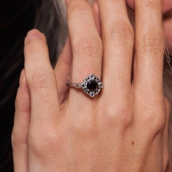 Vintage Halo Black Diamond Ring 14k White Gold - Blackdiamond