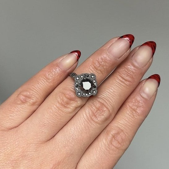 Vintage Halo Black Diamond Ring 14k White Gold - Blackdiamond