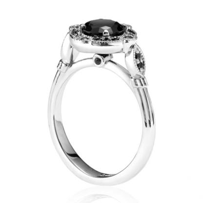 Vintage Halo Black Diamond Ring 14k White Gold - Blackdiamond