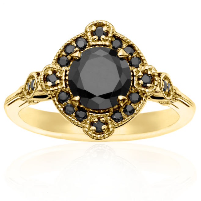 Vintage Halo Black Diamond Ring 14k White Gold - Blackdiamond