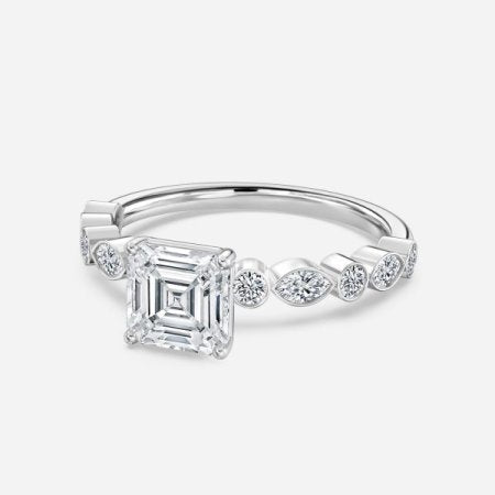 Trine Round Unique Diamond Engagement Ring 14K / 18K Solid Gold