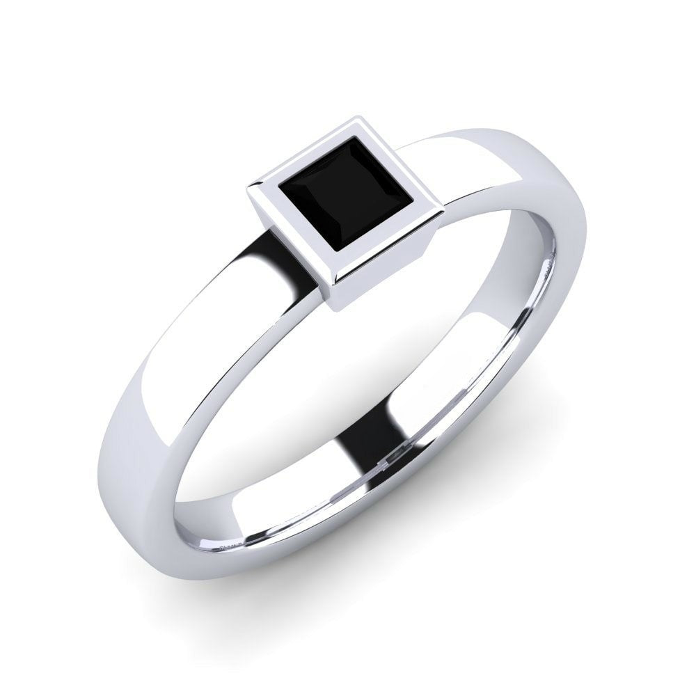 0.30 Carat Solitaire Princess Cut Black Diamond Bezel Engagement Ring