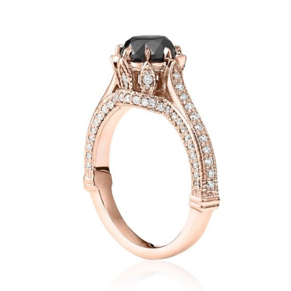 Real White and Black Diamond Ring 14K Rose Gold Engagement Ring Set - Blackdiamond