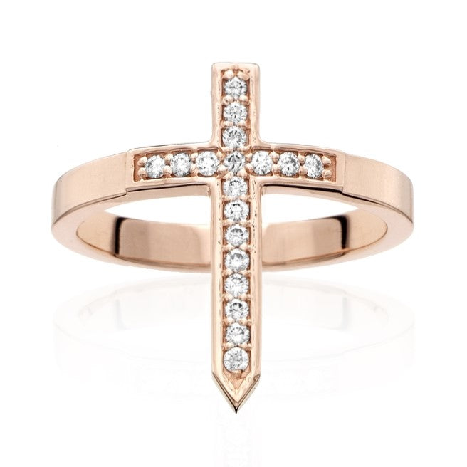 Diamond Cross Ring 14k Rose Gold Ring - Blackdiamond