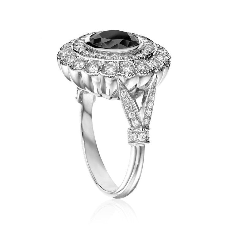 Nile Double Halo Black and White Diamond Ring - Blackdiamond