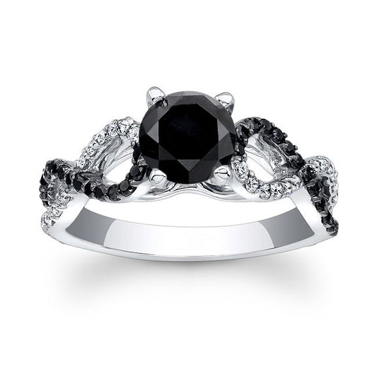 Round Black Diamond Infinity Ring 14K White Gold