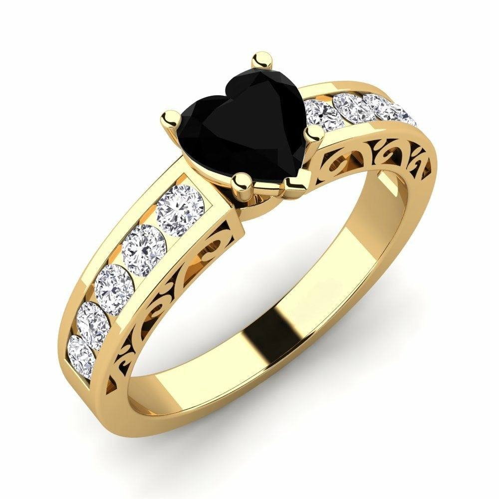 Black Diamond Heart Engagement Ring Sophia 14K Yellow Gold